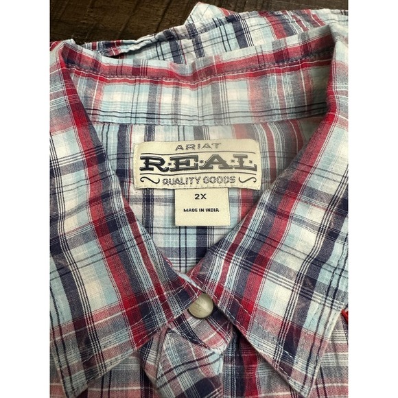 Ariat Shirt Womens 2X Red Blue Plaid Western Pearl Snap Long Sleeve Cowboy - Picture 6 of 9